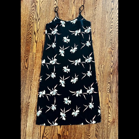 NWOT J.Crew Factory Black Floral Satin Spaghetti Strap Midi Slip Dress S - Picture 4 of 6